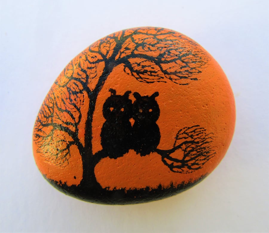 Owl Magnet, Painted Stone, Tree Pebble Art, Kids Gift, Stocking Filler, Two Owls