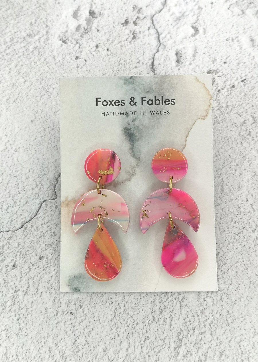 Tutti Frutti Collection Half Moon and Teardrop Dangle Studs