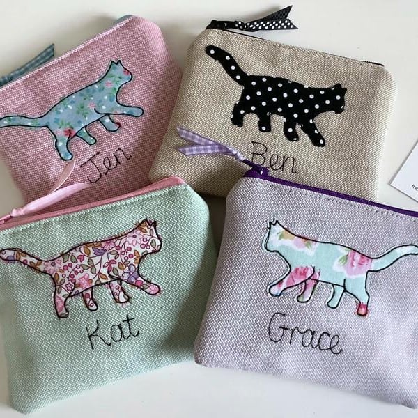 Personalised Cat Purse or Wallet in Choice of Fabric - Floral Print -Unique gift
