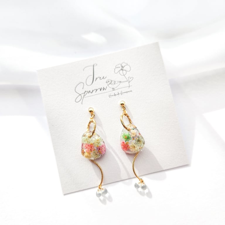 Dried Flowers Pendant Earrings, Floral Earrings Dangle Drop Earrings 