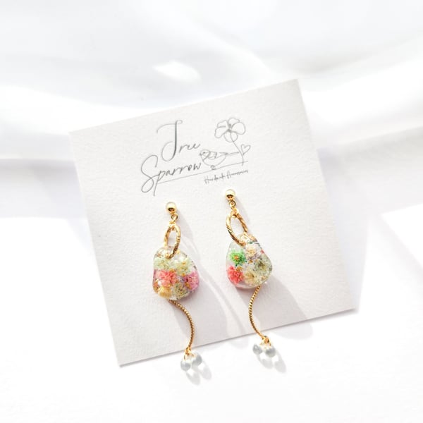 Dried Flowers Pendant Earrings, Floral Earrings Dangle Drop Earrings 