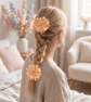 Peach Ribbon Flower Hair Ties – Handmade Satin Accessories Set of 2 - Image 1