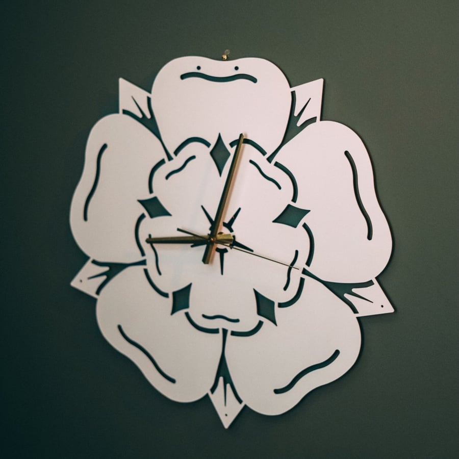 Steel Metal Wall Clock Yorkshire Rose Yorkshire Rose Clock Gods own country Wall