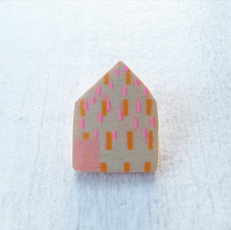 Wooden House Pin Badge, House Brooch, House Pin