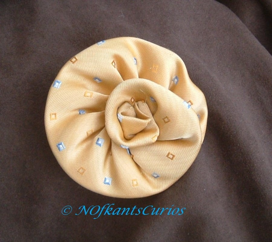 Tied to my Corsage!  Yellow Silk Rose Corsage made from Gent's Neck Tie.