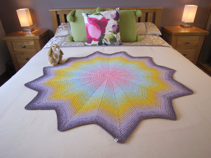 Crochet baby blanket in Rainbow Colours, baby girl, newborn blanket