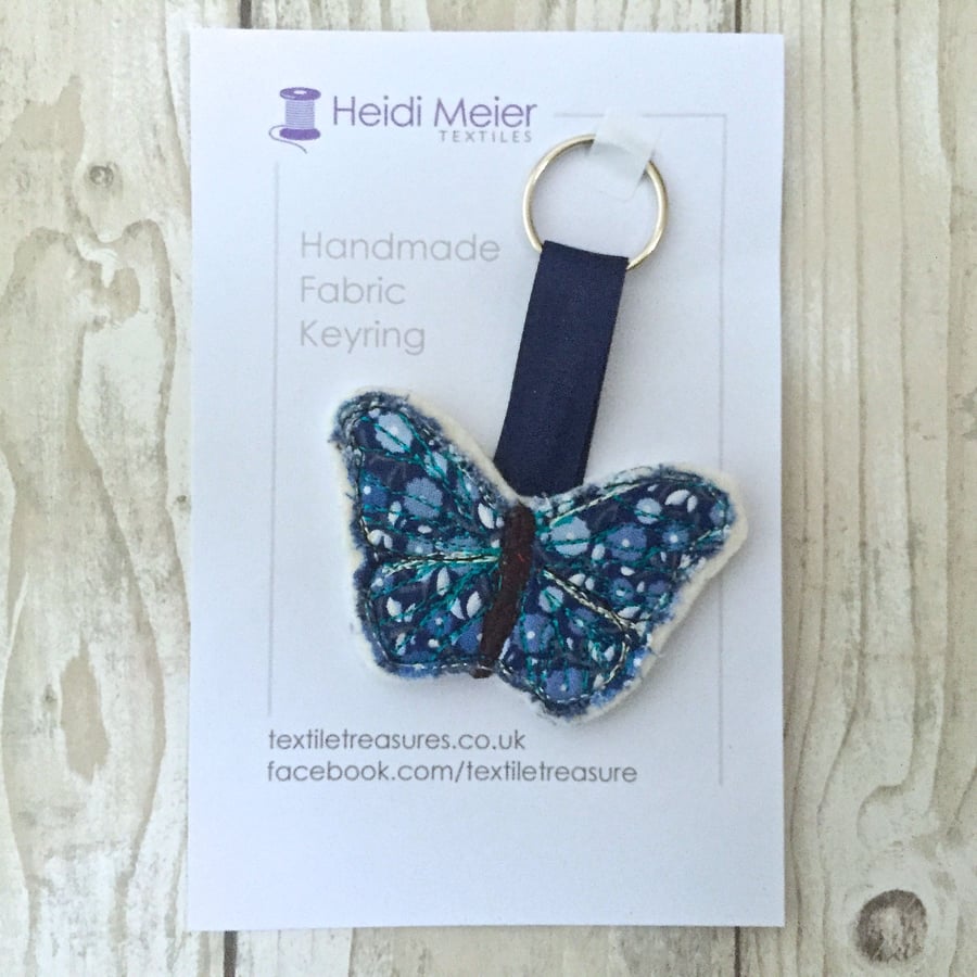Textile butterfly keyring - key ring felt, floral fabric butterfly bag charm 