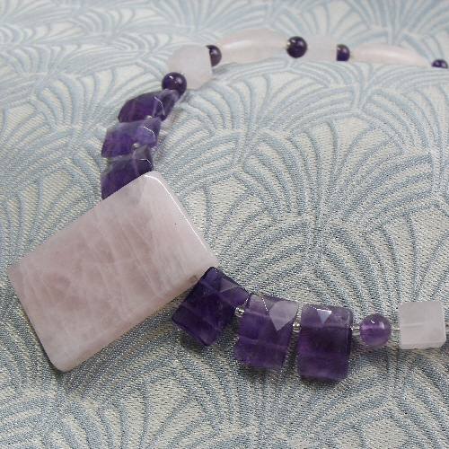 Handmade Rose Quartz Necklace, Rose Quartz Pink Semi-Precious Necklace NM4