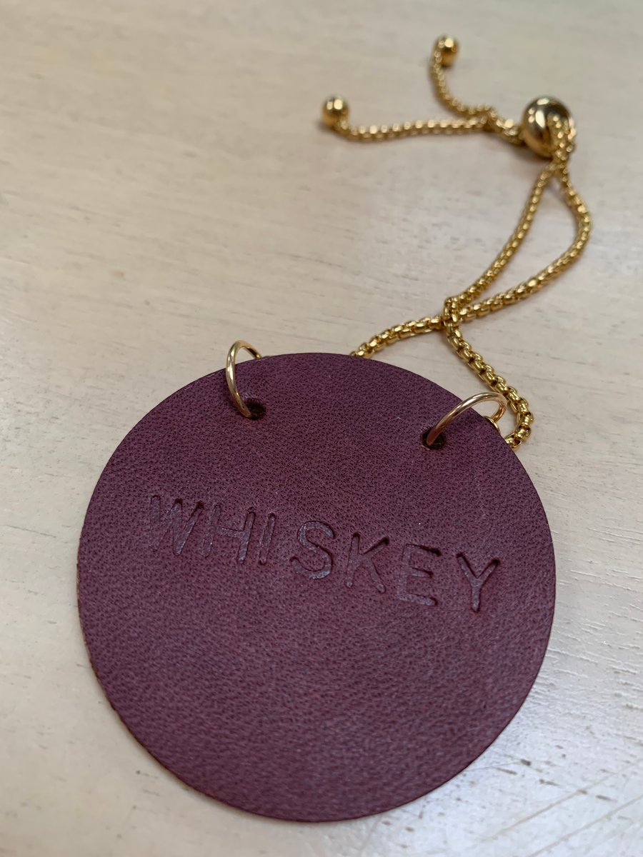 Leather bottle decanter tag label whiskey  