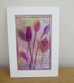 Tulip picture, pink flowers, embroidered, collage, framed textile art - Image 2