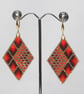 Diamond Shaped Beaded Earrings with Red, Orange and Gold Geometric Design - Image 6