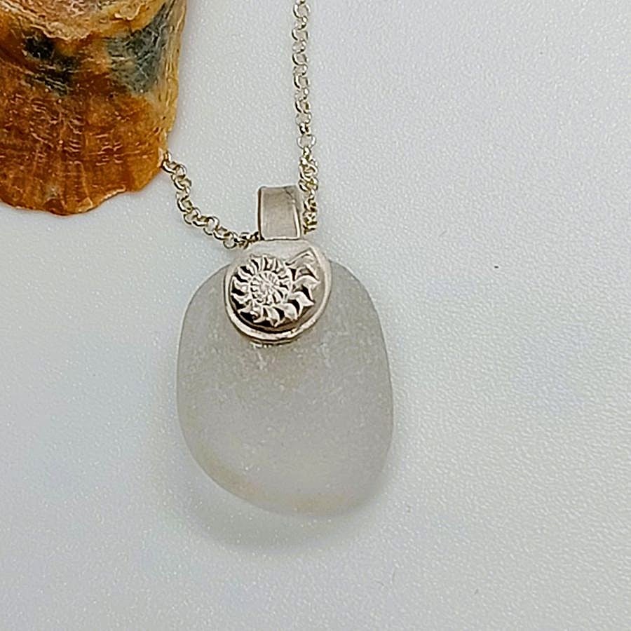 Seaham sea glass necklace with Silver Ammonite bail