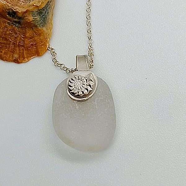 Seaham sea glass necklace with Silver Ammonite bail