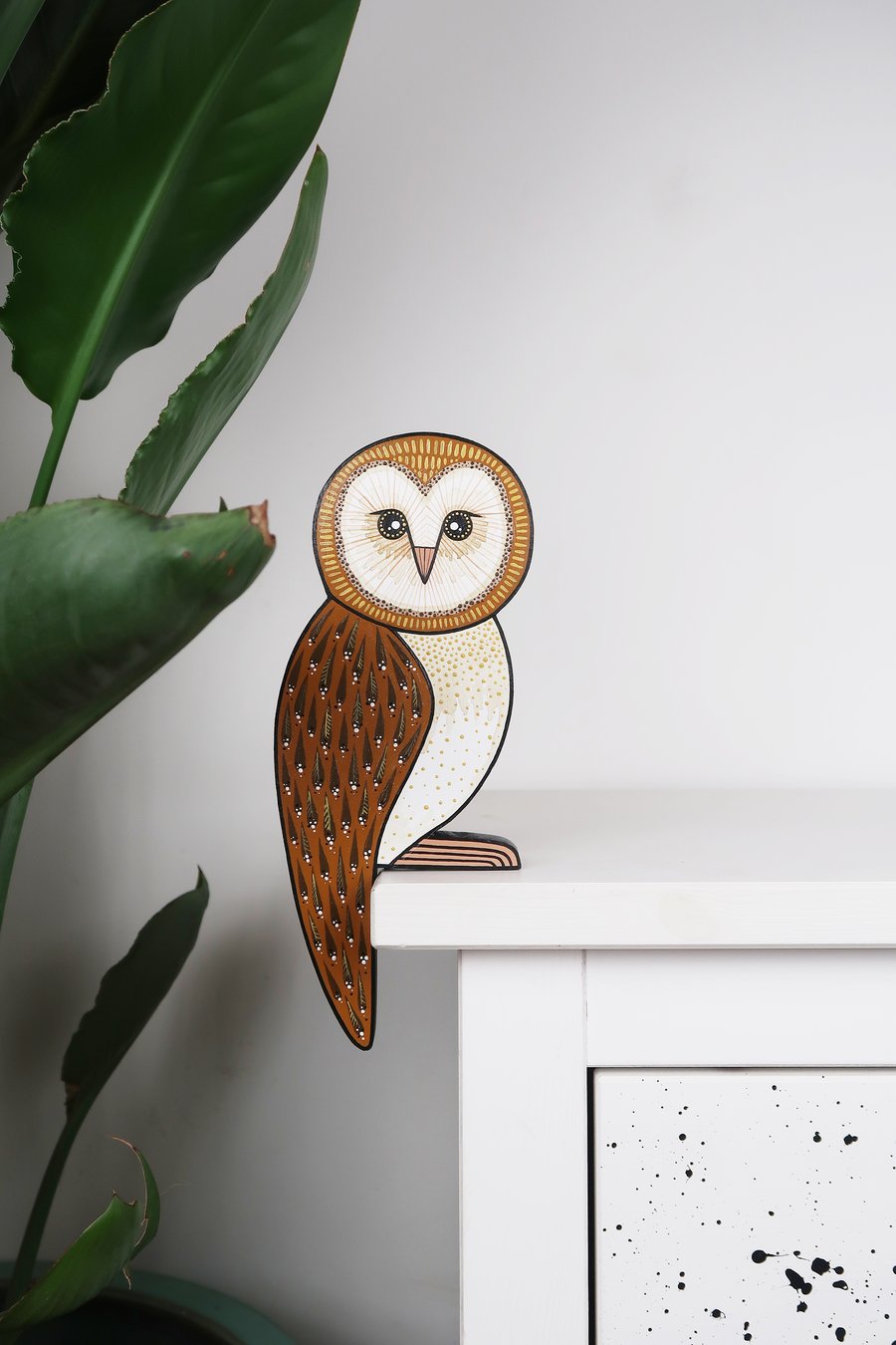 Barn owl door topper, hand painted wooden bird wall art, forest theme decor.