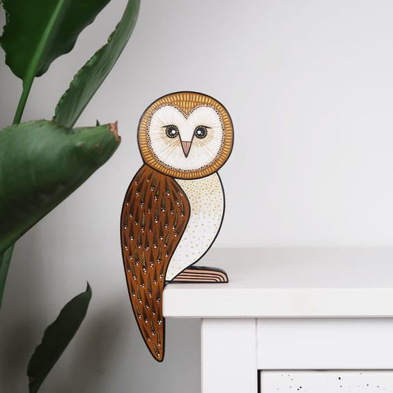 Barn owl door topper, hand painted wooden bird wall art, forest theme decor.