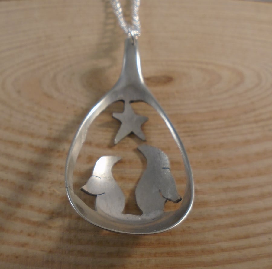 Upcycled Silver Plated Pierced Penguin Spoon Necklace SPN111802