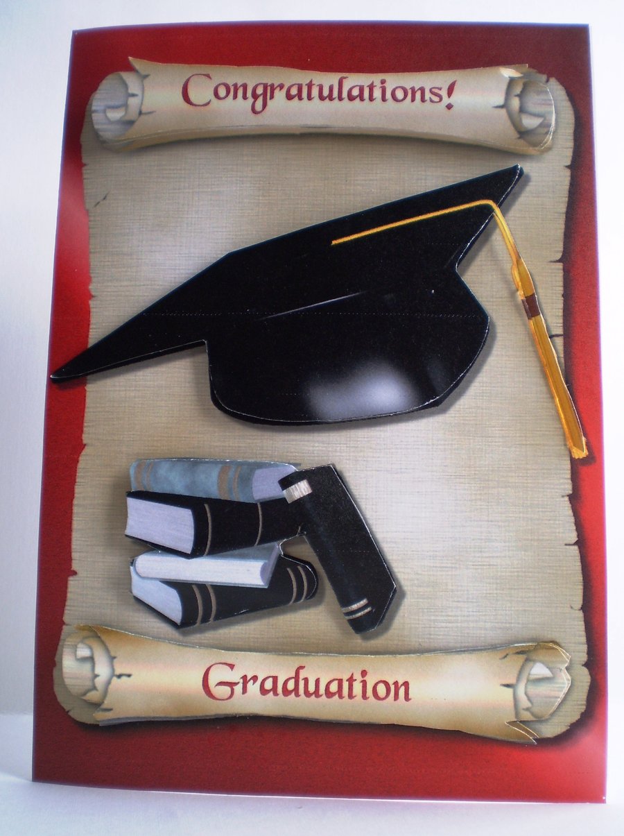 Handmade Graduation Card,Mortarboard,books,personalise