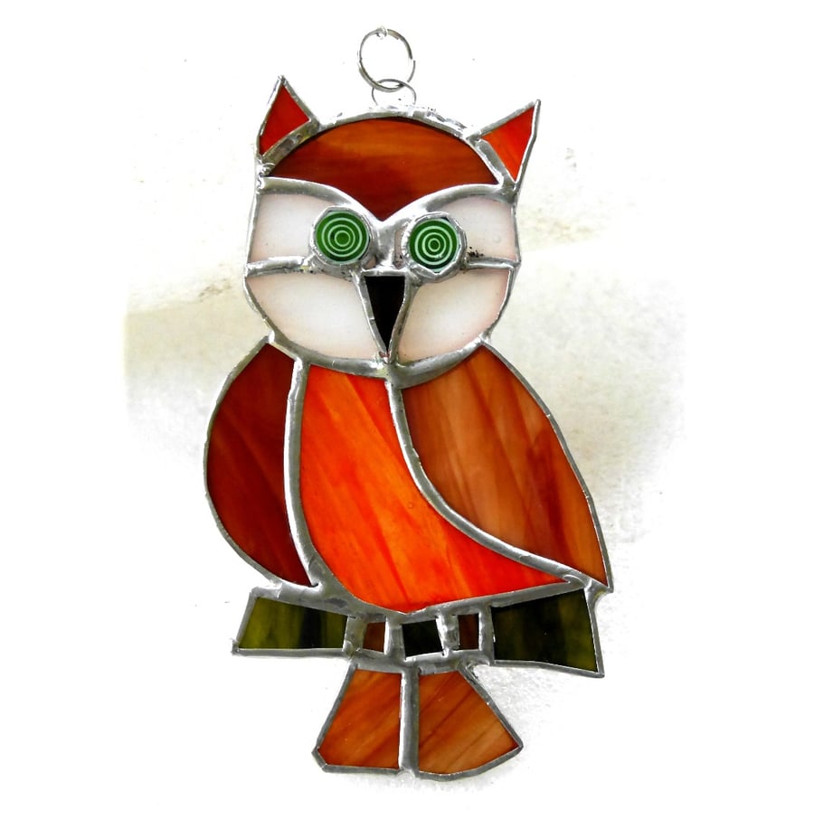 SOLD Cute Owl Stained Glass Suncatcher Handcrafted Bird Ginger 
