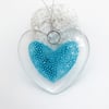 Fused Glass Bubbly Big Heart Hanging - Handmade Glass Suncatcher
