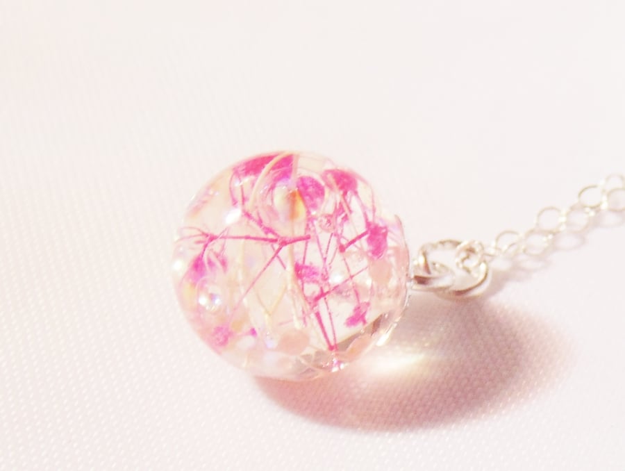 Cherry Blossom Dewdrop Necklace, Real Flower Jewelry, Flower Necklace