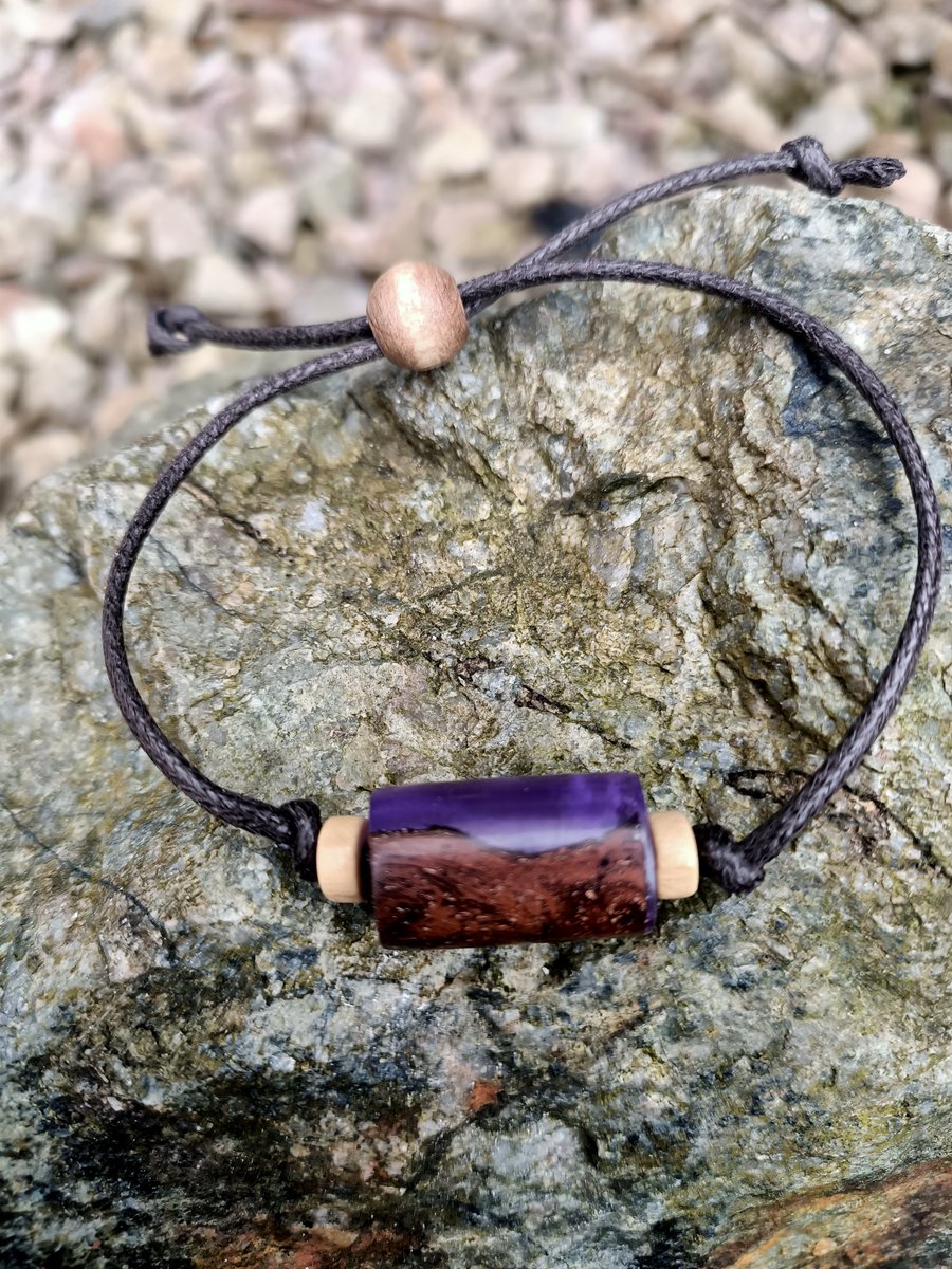 Wood and resin purple bracelet