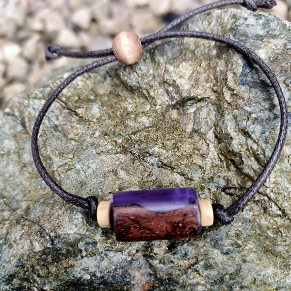 Wood and resin purple bracelet