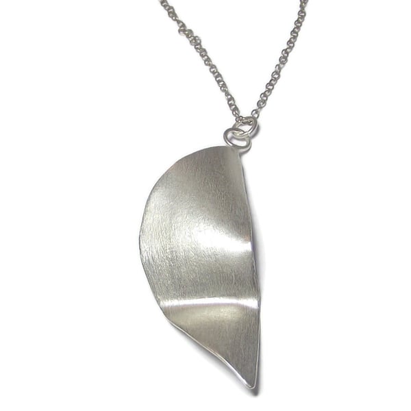Handmade semi circle fold formed sterling silver pendant