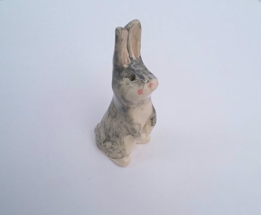 Handmade ceramic bunny rabbit ornament grey rabbit sculpture for pet lover