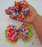 Set of 2 neon flower hair accessories,  clip on bow,scrunchie, yellow tulle. - Image 7