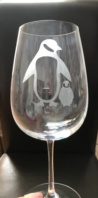 Hand Etched Glass, Penguin Mummy and Me