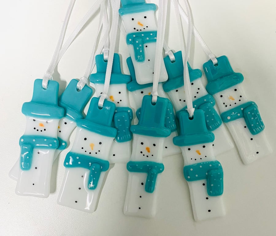 Fused glass snowman Christmas decoration
