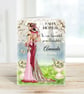 Personalised Art Deco Lady Greeting Card. Amanda. Red & Pink Dress