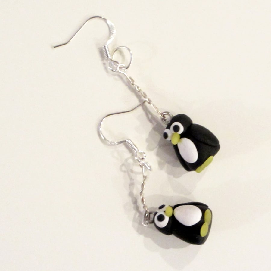 Retro cute Penguin drop earrings Quirky, fun, unique, handmade novel