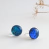 Stud earrings, Mediterranean blue iridescent glass