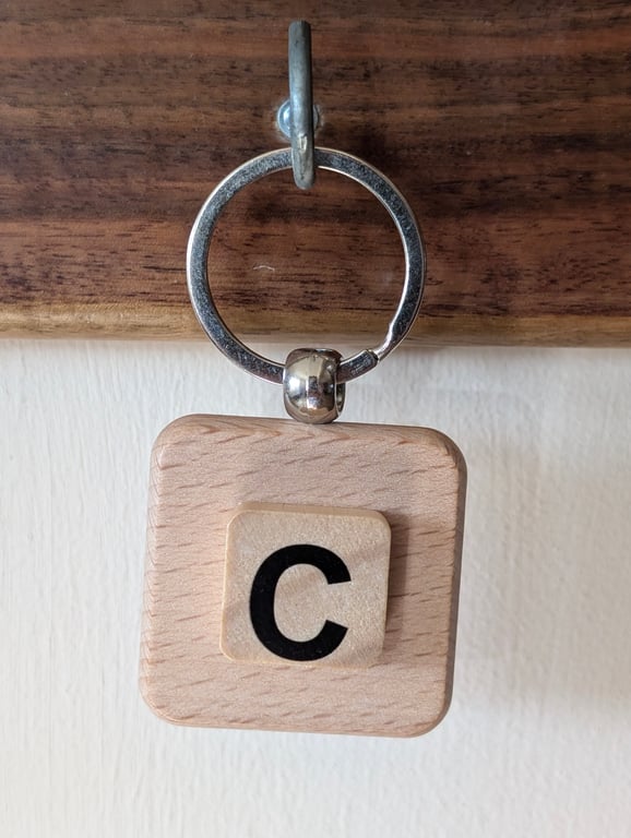 Alphabet letter tile wooden keyring - bagcharm - C