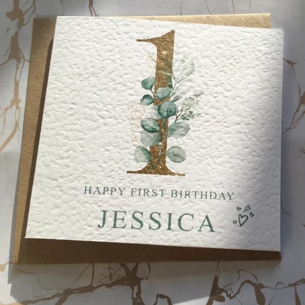 1st Birthday Card, First Birthday Card Personalised, One Birthday Card 