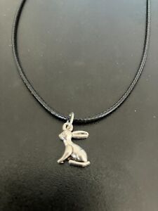 rabbit hare charm pendant on a 18" leather cord necklace