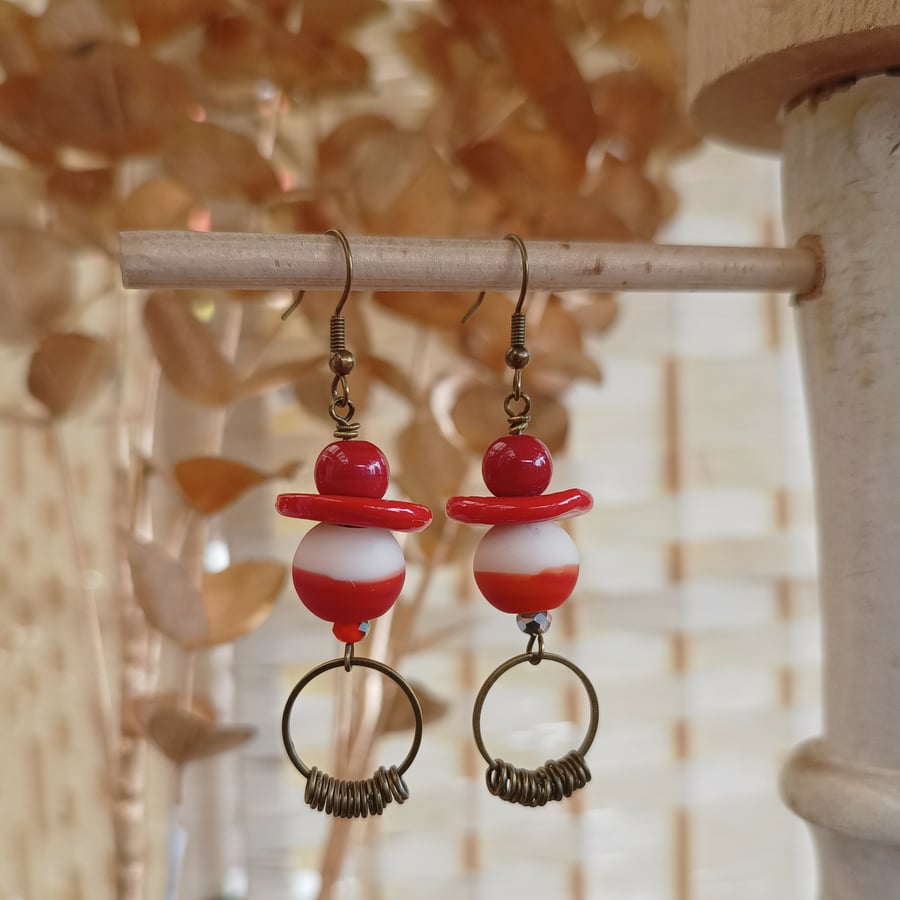 Red Glass & Brass earrings