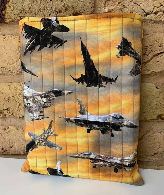 Fighter Jets Quilted Fabric Book Sleeve - Hardback Size