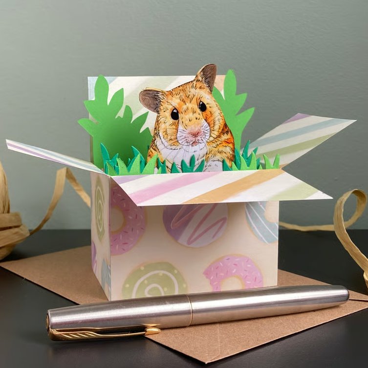 Hamster Card; Personalised, birthday or blank. Hamster "pop up" gift card 