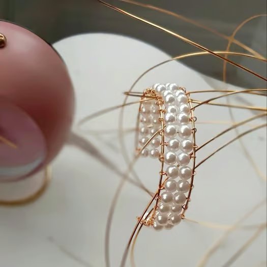 White Wire Wrapped Beaded Bangle Cuff Bracelet Handmade Statement Jewellery
