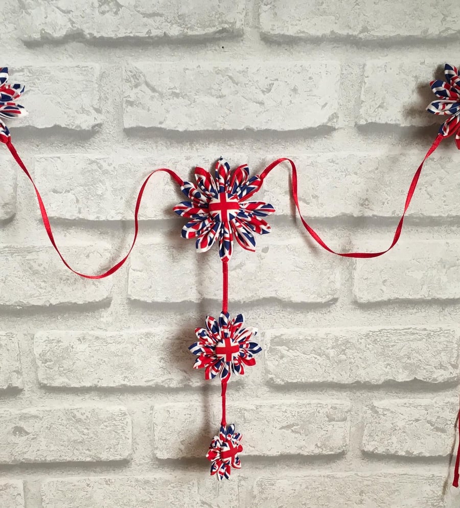 Handmade Bunting for Queens Platinum Jubilee in Red, white and blue 