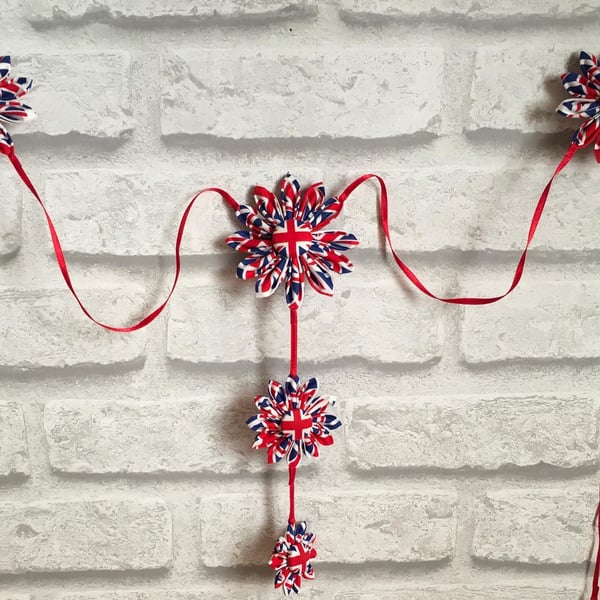 Handmade Bunting for Queens Platinum Jubilee in Red, white and blue 