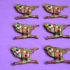 Wooden Bird Buttons Retro Green Pink Purple Turquoise 6pk 30x20mm (BD5)