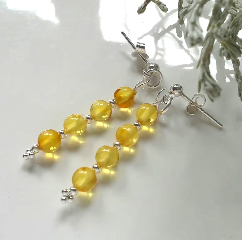 Honey Baltic Amber Drop Stud Sterling Silver Earrings