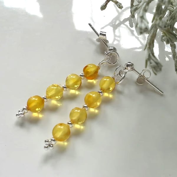 Honey Baltic Amber Drop Stud Sterling Silver Earrings