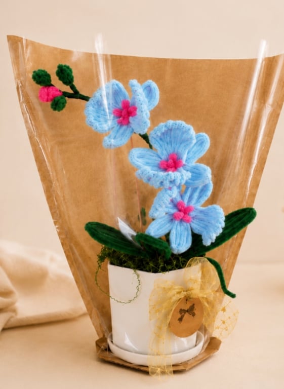 Blue Orchid in Pot – Handmade Forever Flower Gift with Gift Packaging