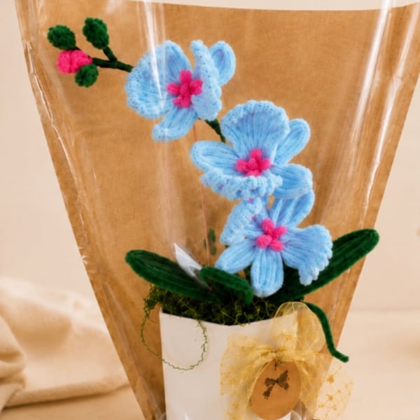 Blue Orchid in Pot – Handmade Forever Flower Gift with Gift Packaging