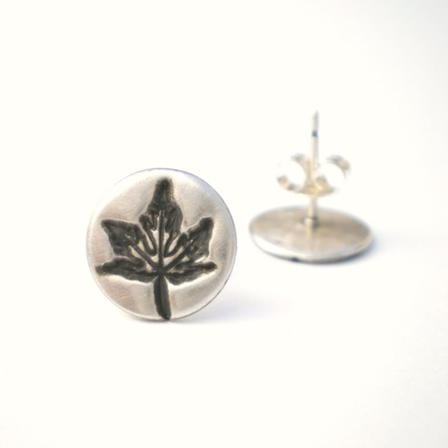 Ivy Leaf Silver Stud Earrings