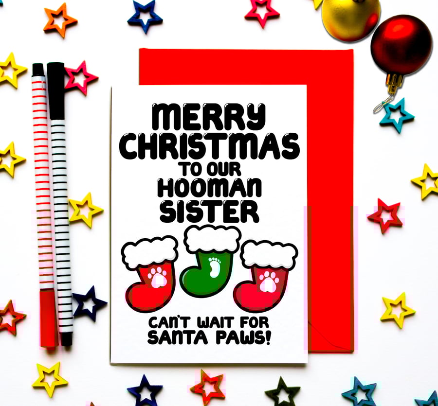 Merry Christmas Card For Hooman Sister, Daughter From Your Pets, Dogs, Cats